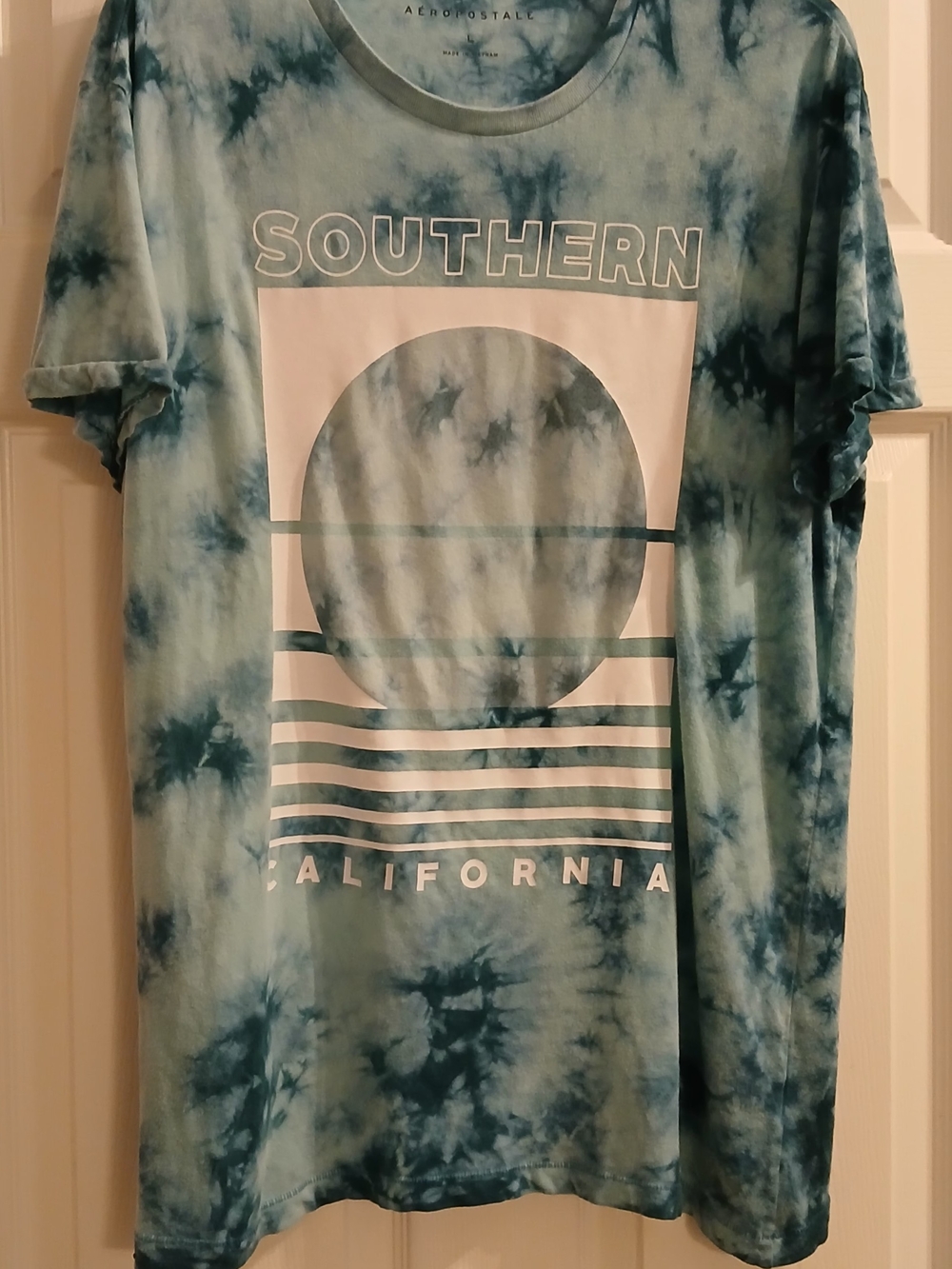 Aeropostale Southern California Tie-Dye Blue Graphic Tee Size L EXCELLENT!